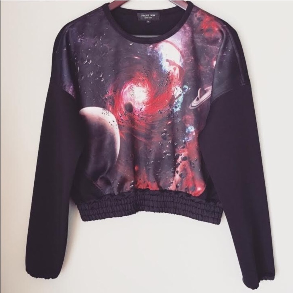 SPACE scuba sweatshirt crop top black cosmos party trending vintage